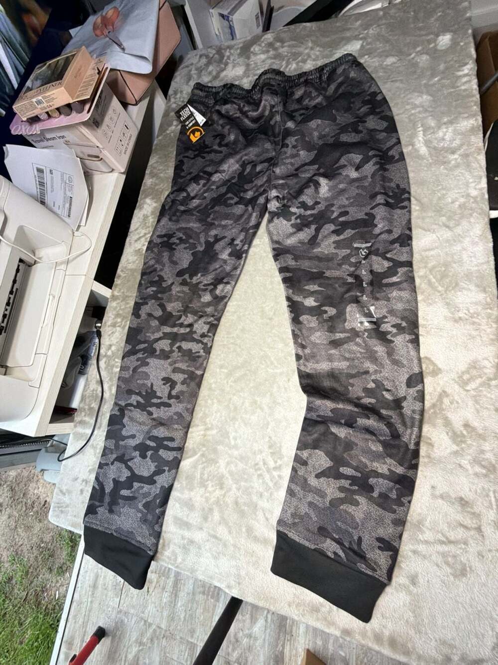 Burnside Tech Fleece Jogger Sweatpants - Grey Camo, Size Large
